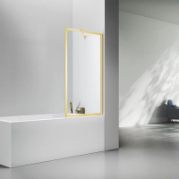Шторка на ванну 900x1500 PL85G-90-01-C7 цвет профиля Брашированное золото стекло Прозрачное Veconi